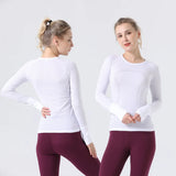Noxwear Women Yoga Shirt Long Sleeves Lightweight High-Elastic Breathable Running Top Quick Drying Seamless Sport Gym