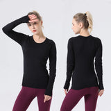 Noxwear Women Yoga Shirt Long Sleeves Lightweight High-Elastic Breathable Running Top Quick Drying Seamless Sport Gym