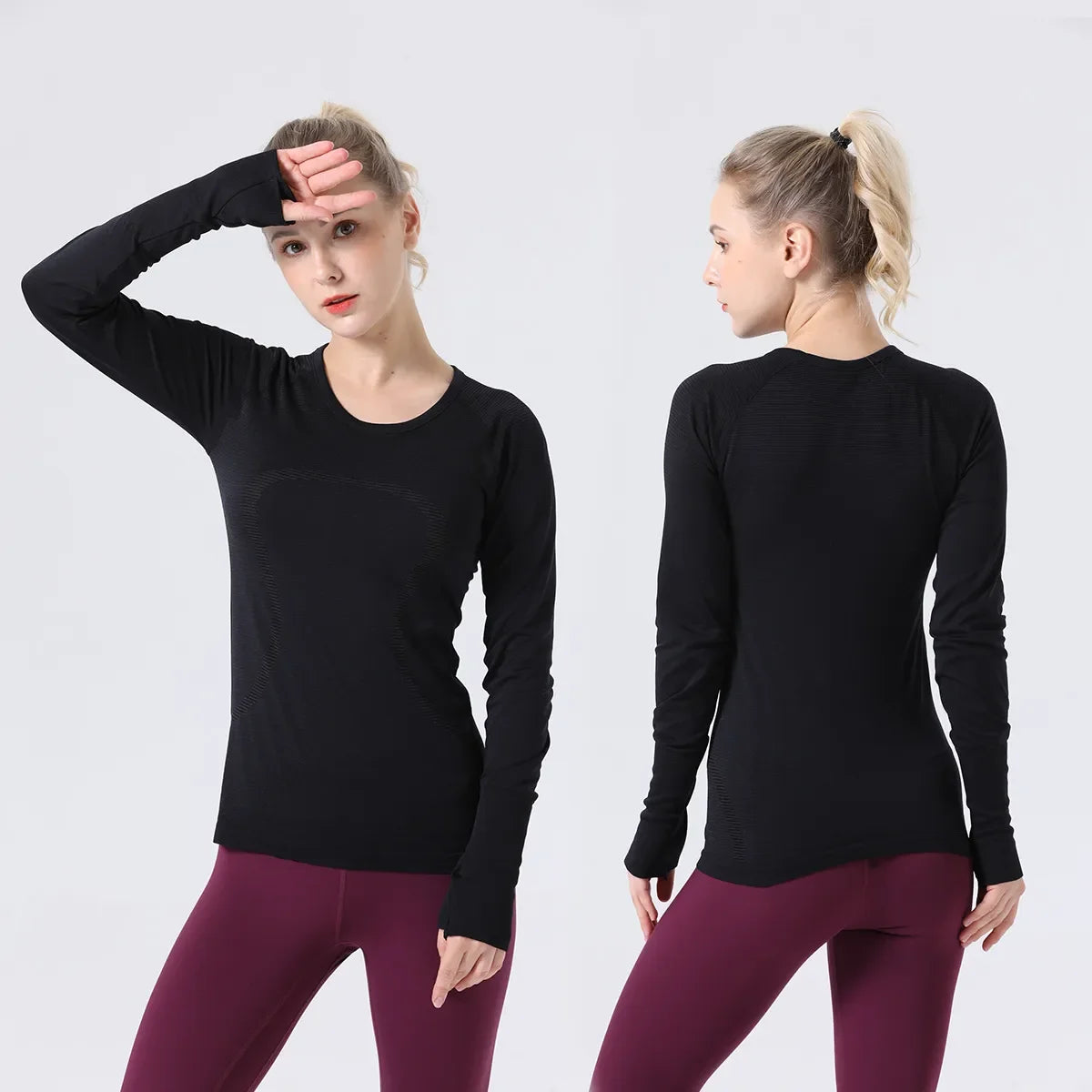 Noxwear Women Yoga Shirt Long Sleeves Lightweight High-Elastic Breathable Running Top Quick Drying Seamless Sport Gym