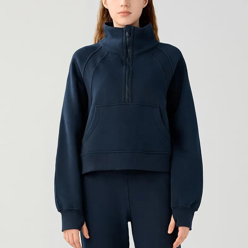 Noxwear New Yoga Suit Loose Casual Sports Shirt Women Yoga Long Sleeve Running Fitness Top Grab Fleece Thick Sports Hoodie