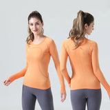 Noxwear Women Yoga Shirt Long Sleeves Lightweight High-Elastic Breathable Running Top Quick Drying Seamless Sport Gym