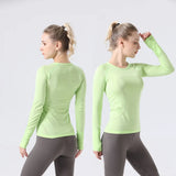 Noxwear Women Yoga Shirt Long Sleeves Lightweight High-Elastic Breathable Running Top Quick Drying Seamless Sport Gym