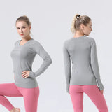 Noxwear Women Yoga Shirt Long Sleeves Lightweight High-Elastic Breathable Running Top Quick Drying Seamless Sport Gym