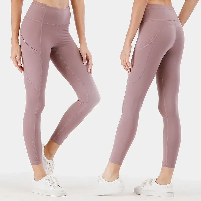 Noxwear leggings with pockets solid color women yoga pants high waist sports gym leggings elastic fitness lady Outdoor sports trousers