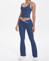 Noxwear Women 2 Pieces Yoga Set Bralette Gym Sports Tracksuit Bra Fitness Shorts Flared Pants Workout Sports Clothes