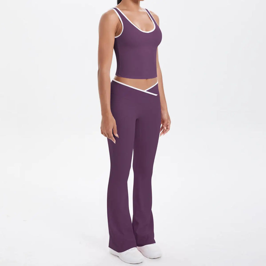 Noxwear Women 2 Pieces Yoga Set Bralette Gym Sports Tracksuit Bra Fitness Shorts Flared Pants Workout Sports Clothes