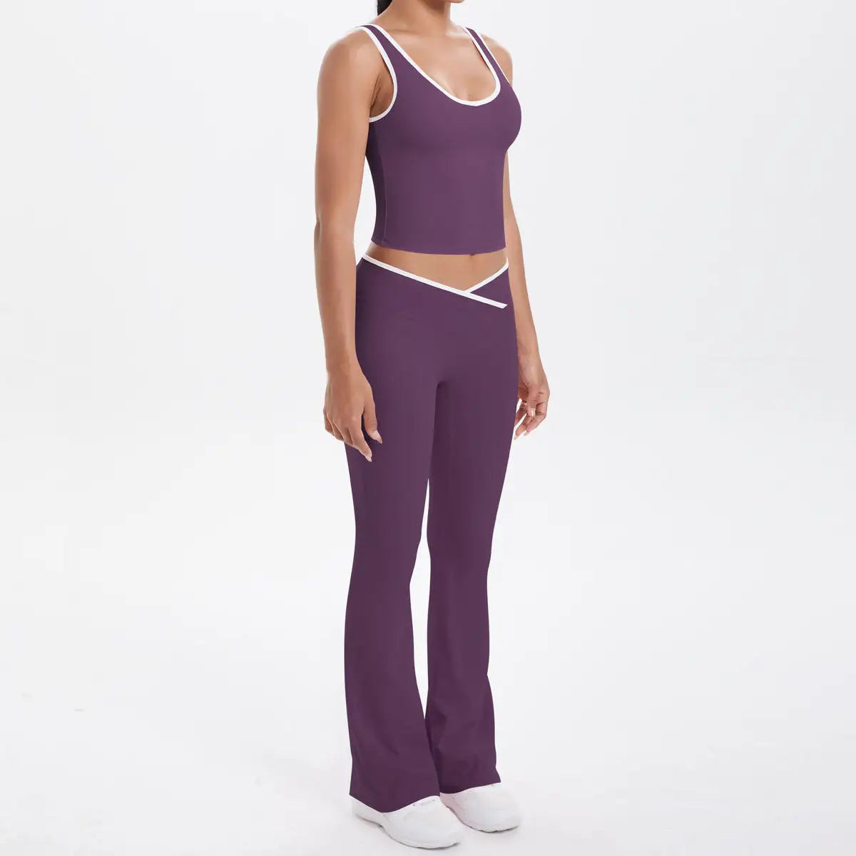 Noxwear Women 2 Pieces Yoga Set Bralette Gym Sports Tracksuit Bra Fitness Shorts Flared Pants Workout Sports Clothes