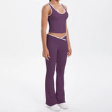 Noxwear Women 2 Pieces Yoga Set Bralette Gym Sports Tracksuit Bra Fitness Shorts Flared Pants Workout Sports Clothes