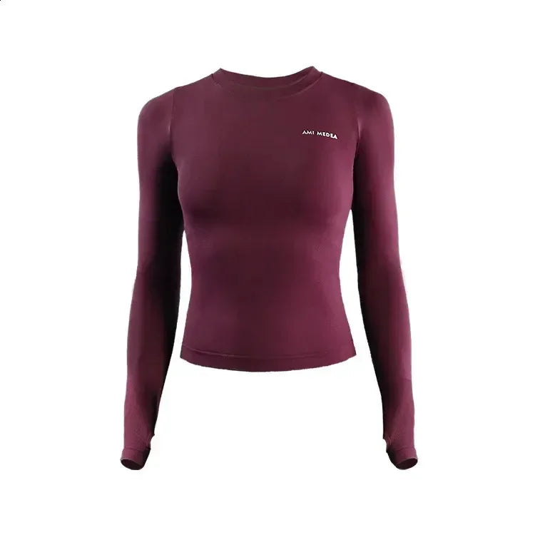 Noxwear Yoga Shirt Yoga Women Long Sleeves Solid Color Gym Tight Top Waist Fitness Outfit Shirts Sportswear for Lady