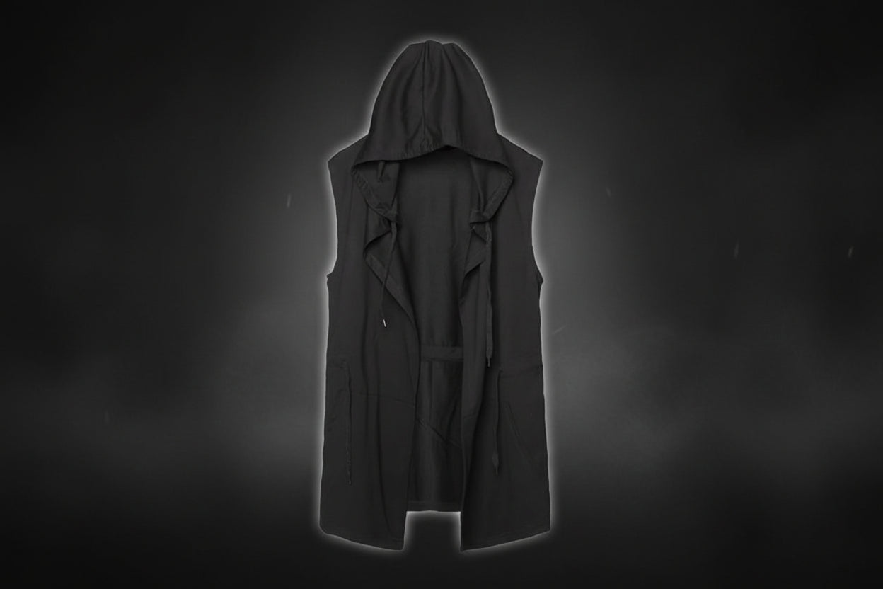 Noxwear - Black Hooded Wizard Vest Coat Men 2025 Autumn Summer Sleeveless Jacket Casual Men Coat Techwear WB184