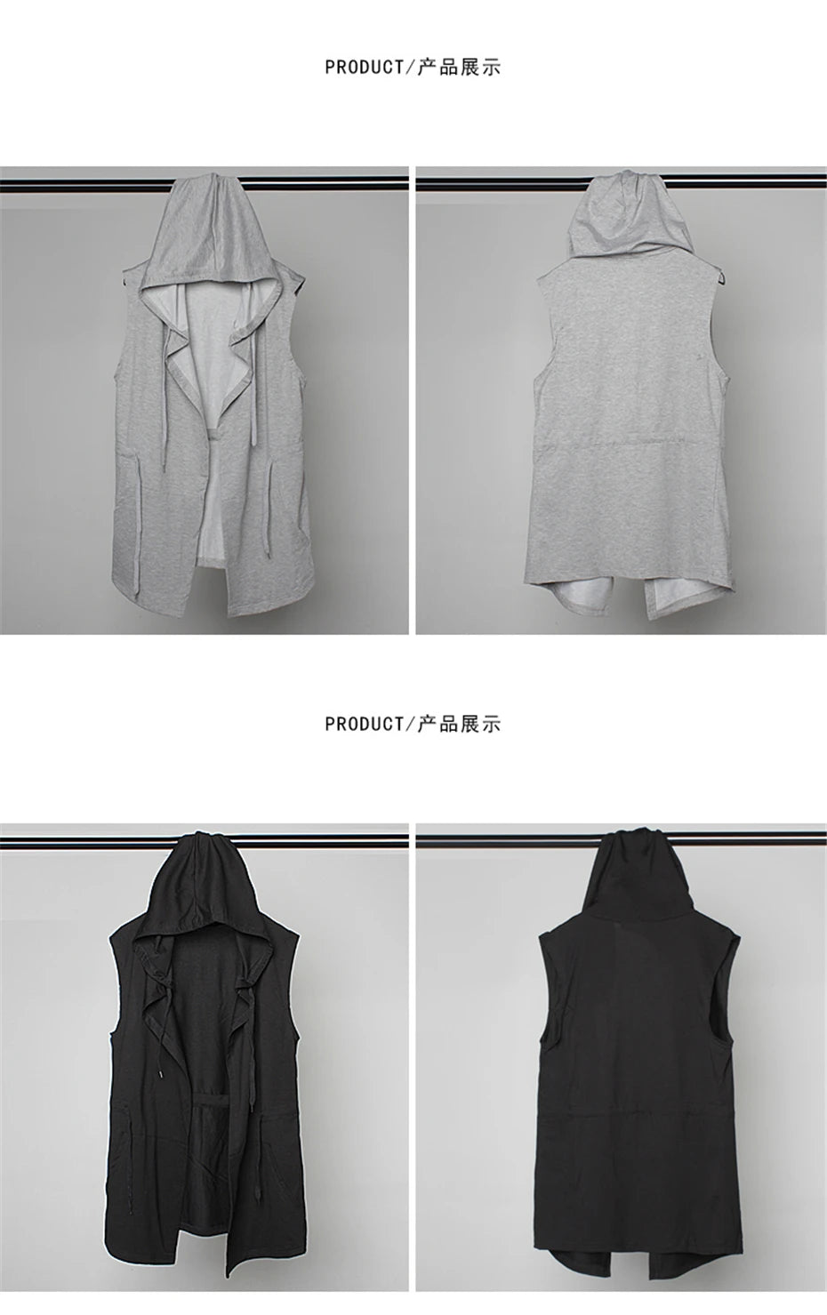 Noxwear - Black Hooded Wizard Vest Coat Men 2025 Autumn Summer Sleeveless Jacket Casual Men Coat Techwear WB184