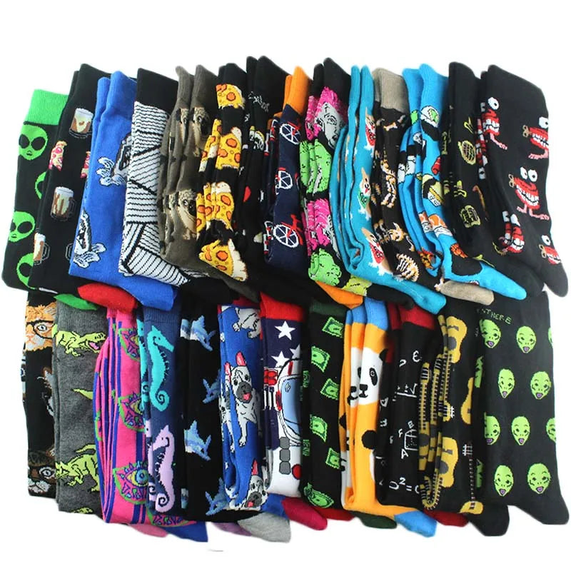 Noxwear - Cotton Happy Funny Socks Men Alien Planet Shark Crazy Design Sokken Unisex Novelty Dinosaur Crew Skateboard Calcetines Hombre