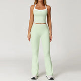 Noxwear 2026 Women Yoga Outfit Sets Two Pieces Long Pants Vest Exercise Sport Gym Running Trainer Bell-bottoms Elastic