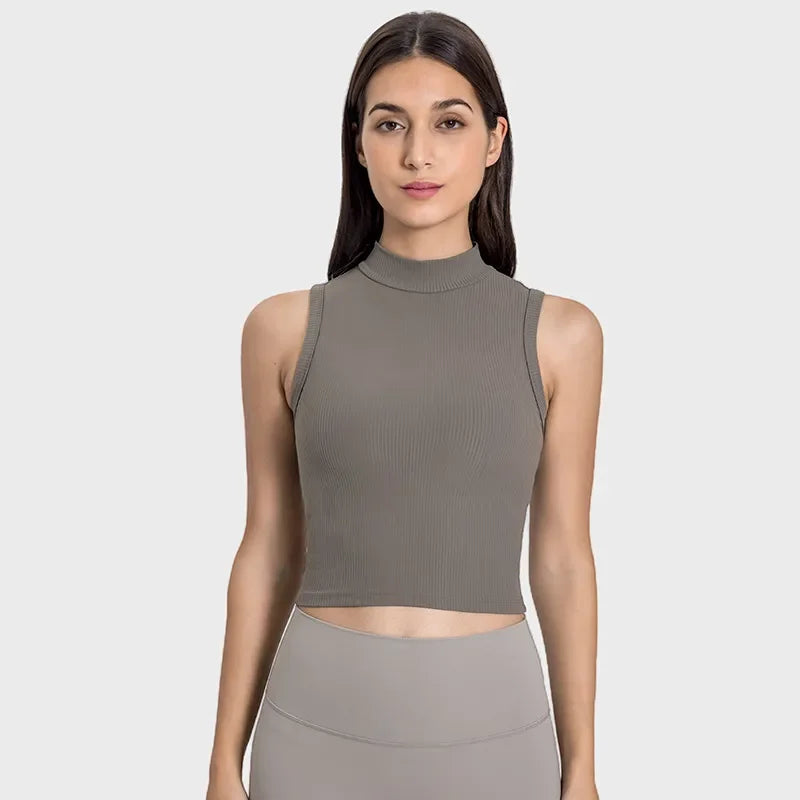 Noxwear Yoga Shirts High Neck Tank Top Tight Sleeveless Shirt Nude Feeling Sports Vest Women Singlet Breathable Sweatshirt