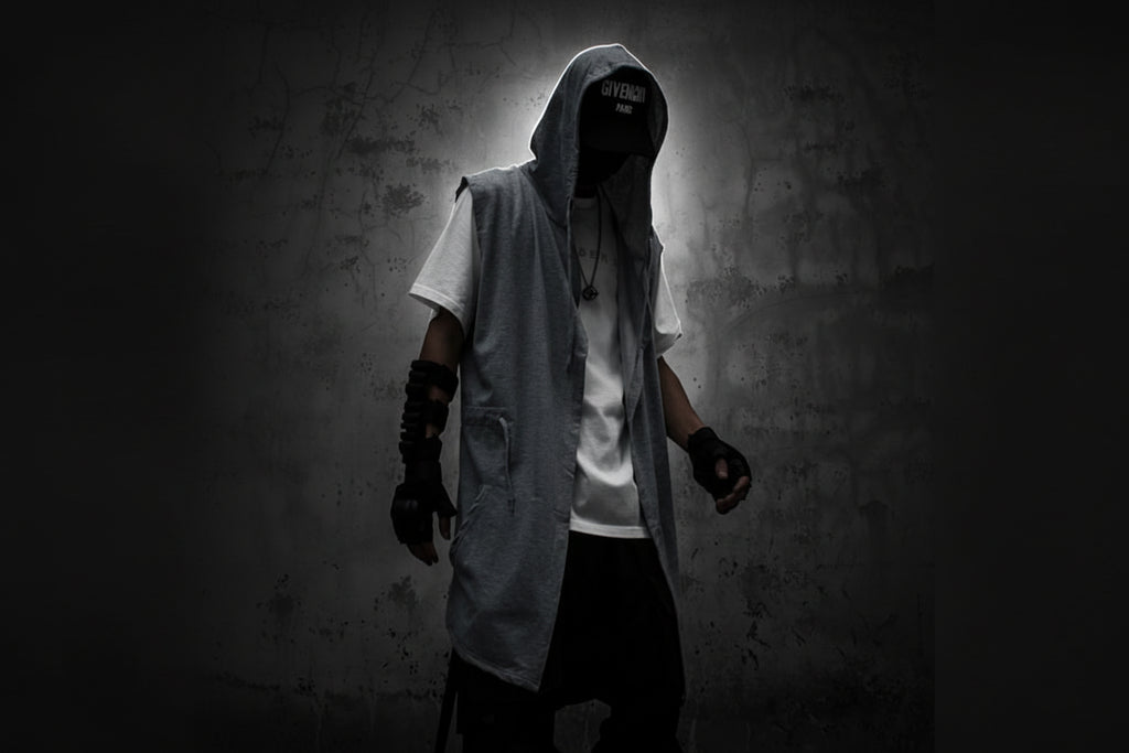 Noxwear - Black Hooded Wizard Vest Coat Men 2025 Autumn Summer Sleeveless Jacket Casual Men Coat Techwear WB184