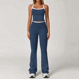 Noxwear 2026 Women Yoga Outfit Sets Two Pieces Long Pants Vest Exercise Sport Gym Running Trainer Bell-bottoms Elastic