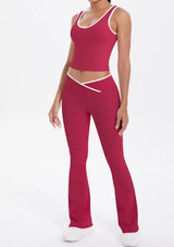 Noxwear Women 2 Pieces Yoga Set Bralette Gym Sports Tracksuit Bra Fitness Shorts Flared Pants Workout Sports Clothes