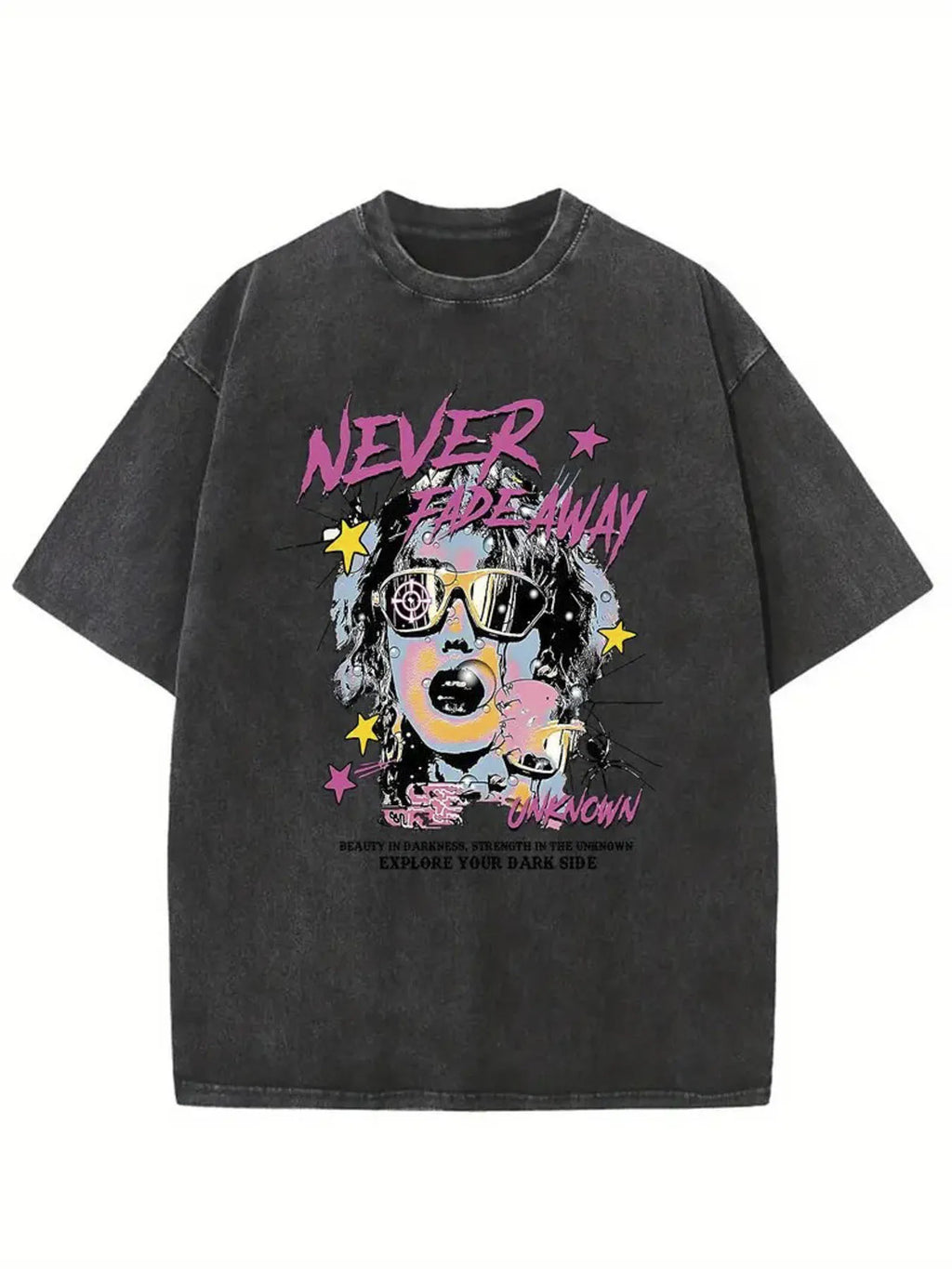 Noxwear Vintage Washed Oversized Y2K Punk Girl Print T-shirt Retro Streetwear Casual Cotton Tee US Stock