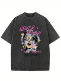 Noxwear Vintage Washed Oversized Y2K Punk Girl Print T-shirt Retro Streetwear Casual Cotton Tee US Stock