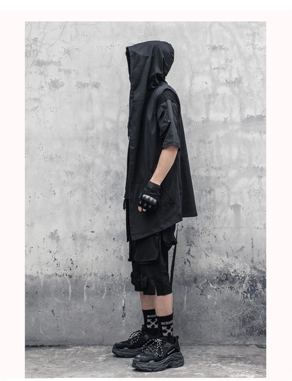Noxwear - Black Hooded Wizard Vest Coat Men 2025 Autumn Summer Sleeveless Jacket Casual Men Coat Techwear WB184