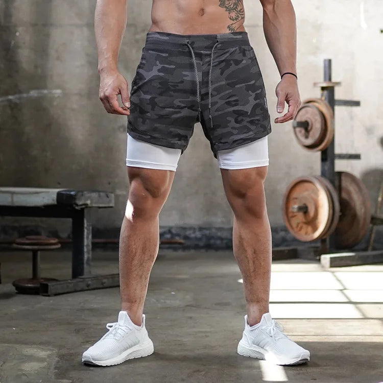 Noxwear - Camo Running Shorts Men Gym Sports Shorts 2 In 1 Quick Dry Workout Training Gym Fitness Jogging Short Pants Summer Men Shorts