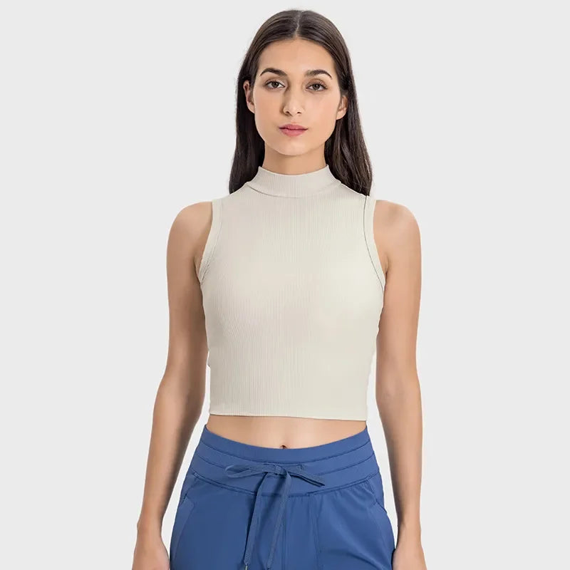 Noxwear Yoga Shirts High Neck Tank Top Tight Sleeveless Shirt Nude Feeling Sports Vest Women Singlet Breathable Sweatshirt