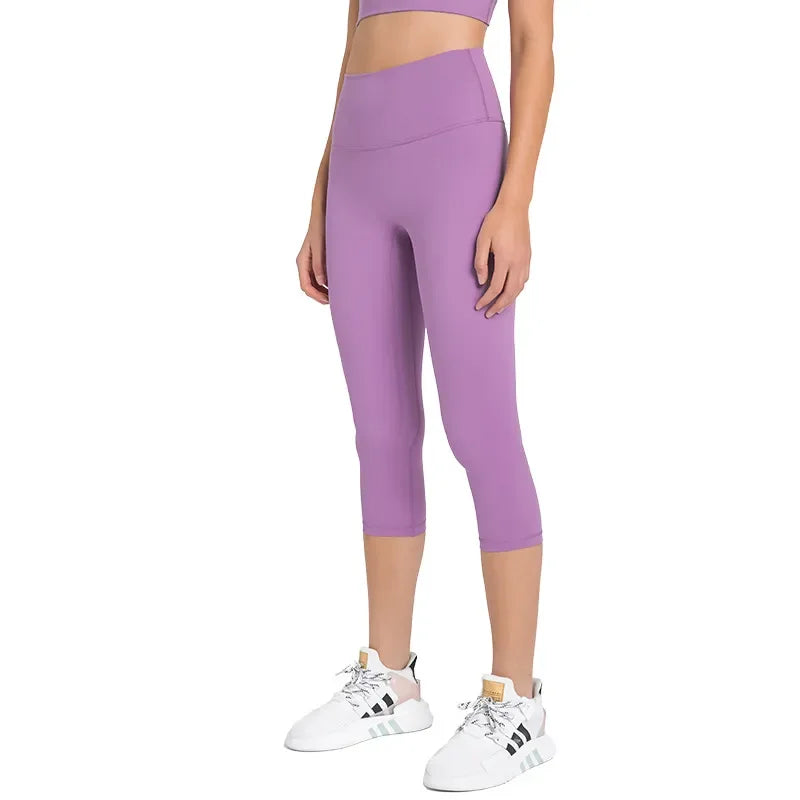Noxwear Cropped Pants No Yoga Pants Slim Fit Leggings Solid Color Sweatpants Nake Feeling Capris Women Elastic Tight