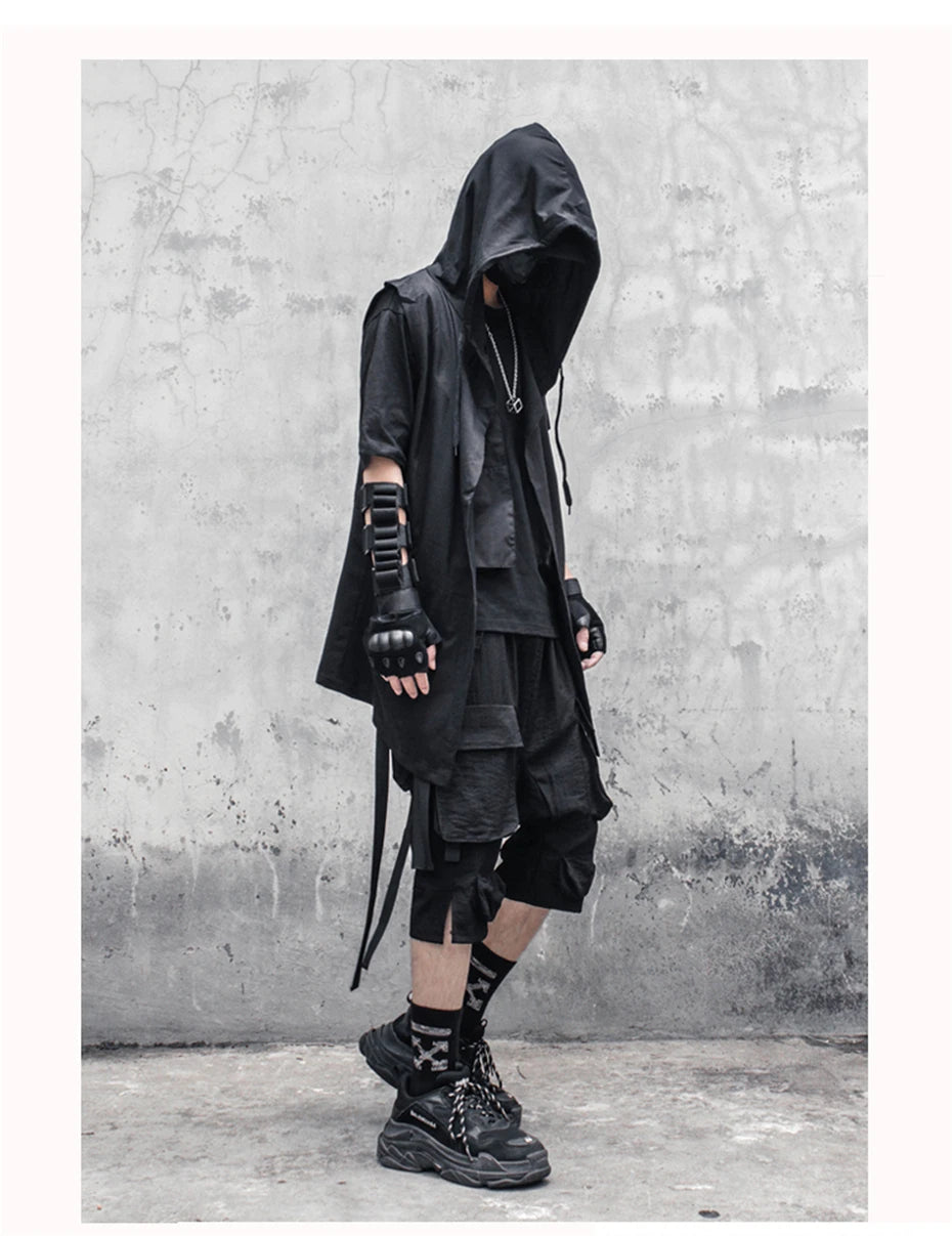 Noxwear - Black Hooded Wizard Vest Coat Men 2025 Autumn Summer Sleeveless Jacket Casual Men Coat Techwear WB184