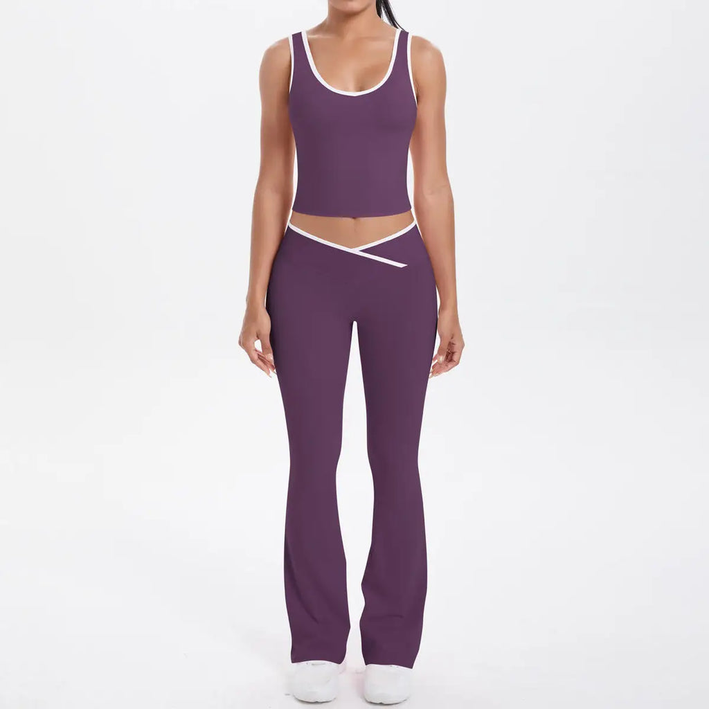 Noxwear Women 2 Pieces Yoga Set Bralette Gym Sports Tracksuit Bra Fitness Shorts Flared Pants Workout Sports Clothes