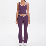 Noxwear Women 2 Pieces Yoga Set Bralette Gym Sports Tracksuit Bra Fitness Shorts Flared Pants Workout Sports Clothes