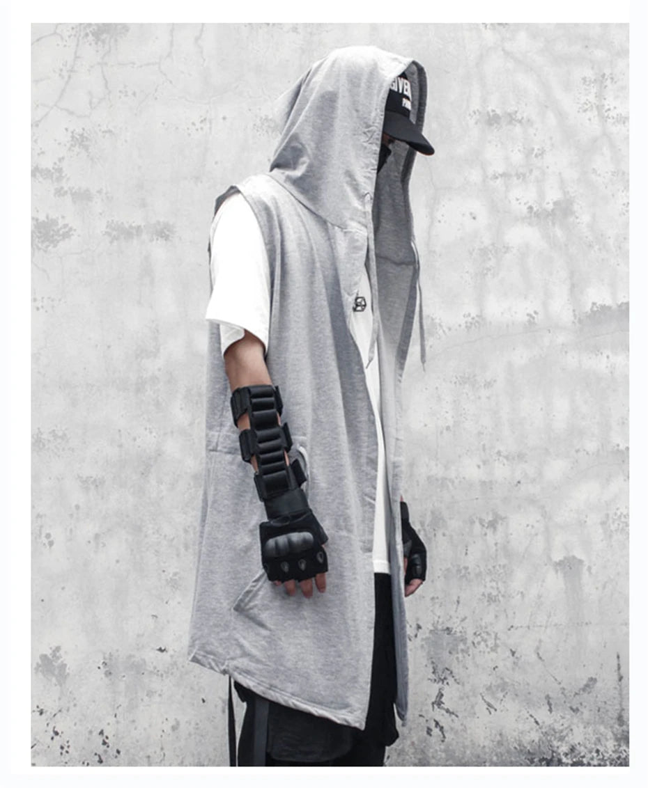 Noxwear - Black Hooded Wizard Vest Coat Men 2025 Autumn Summer Sleeveless Jacket Casual Men Coat Techwear WB184