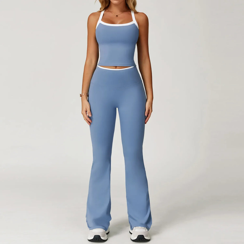 Noxwear 2026 Women Yoga Outfit Sets Two Pieces Long Pants Vest Exercise Sport Gym Running Trainer Bell-bottoms Elastic
