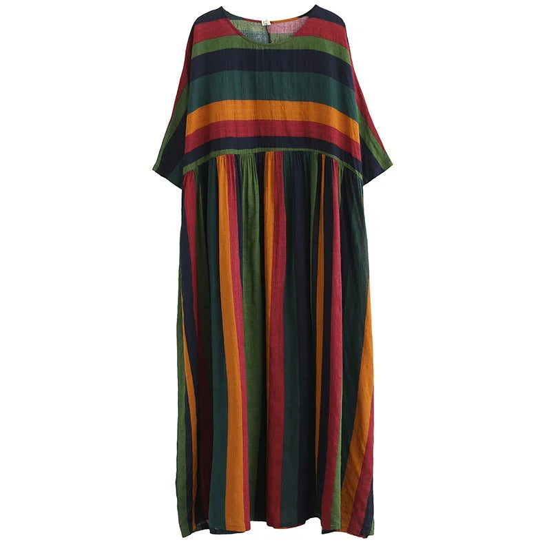 Noxwear short sleeve oversized cotton vintage stripe new in dresses for women casual loose long woman summer dress elegant clothes 2026