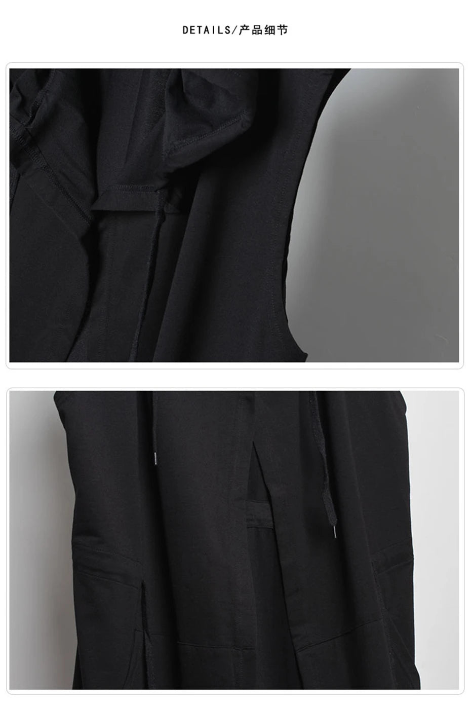Noxwear - Black Hooded Wizard Vest Coat Men 2025 Autumn Summer Sleeveless Jacket Casual Men Coat Techwear WB184