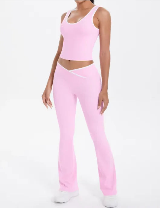 Noxwear Women 2 Pieces Yoga Set Bralette Gym Sports Tracksuit Bra Fitness Shorts Flared Pants Workout Sports Clothes