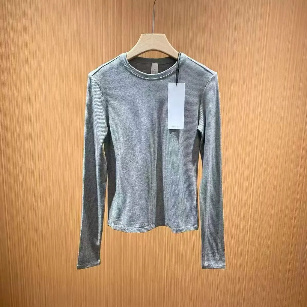 Noxwear Yoga Shirt Yoga Women Long Sleeves Solid Color Gym Tight Top Waist Fitness Outfit Shirts Sportswear for Lady
