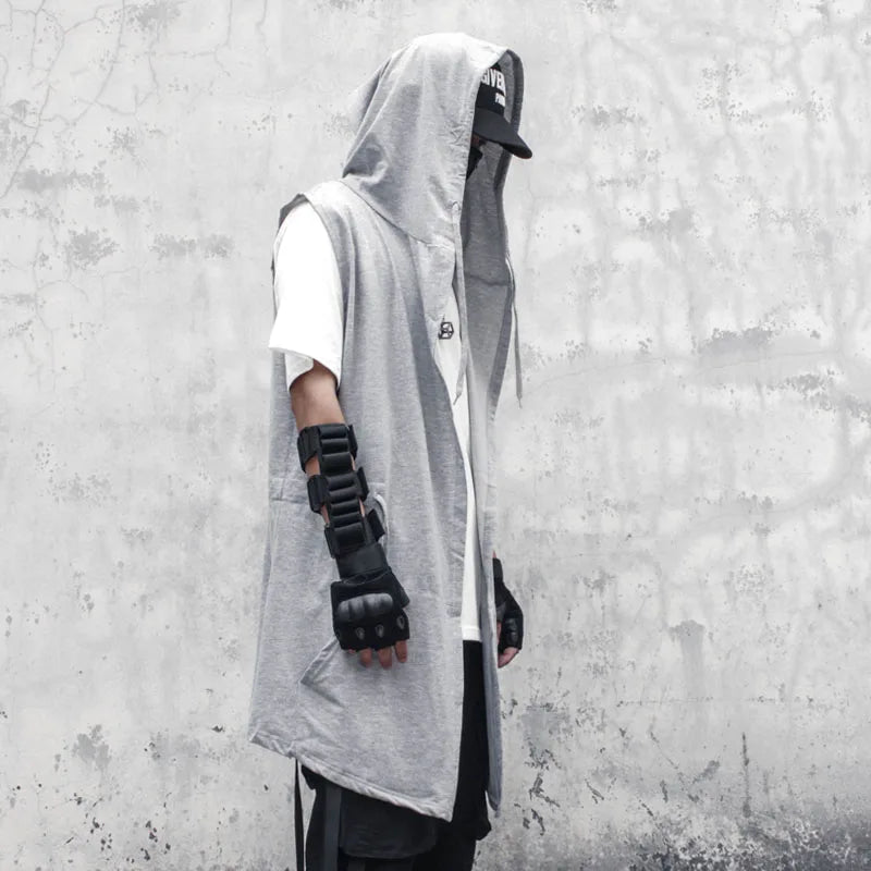 Noxwear - Black Hooded Wizard Vest Coat Men 2025 Autumn Summer Sleeveless Jacket Casual Men Coat Techwear WB184