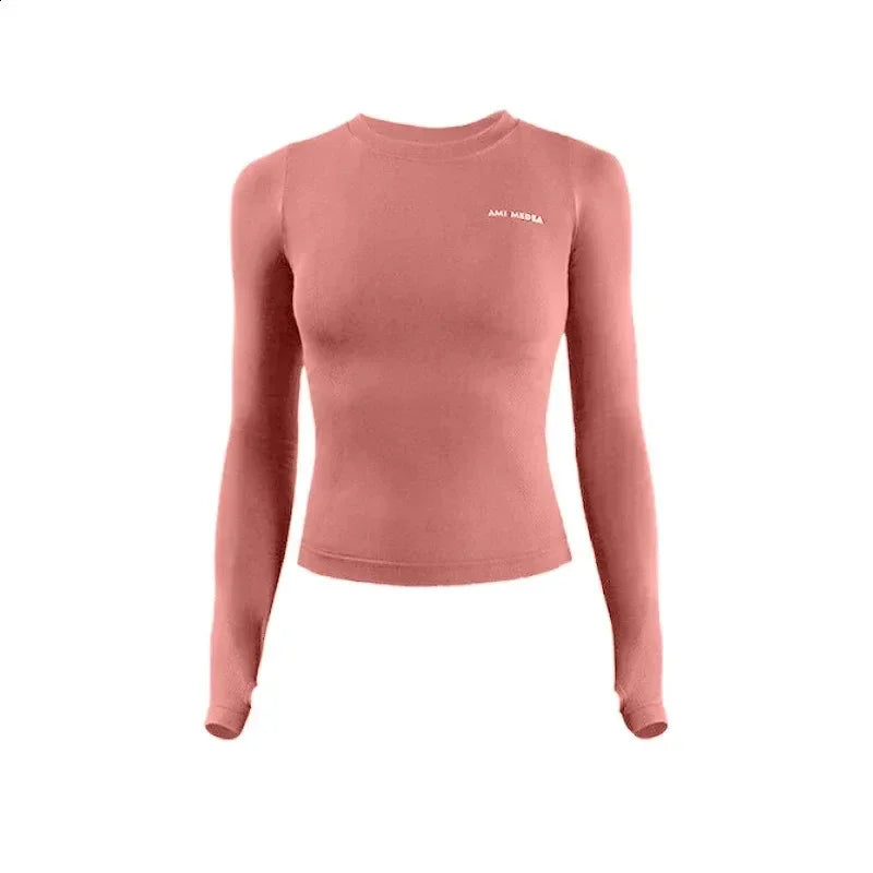 Noxwear Yoga Shirt Yoga Women Long Sleeves Solid Color Gym Tight Top Waist Fitness Outfit Shirts Sportswear for Lady