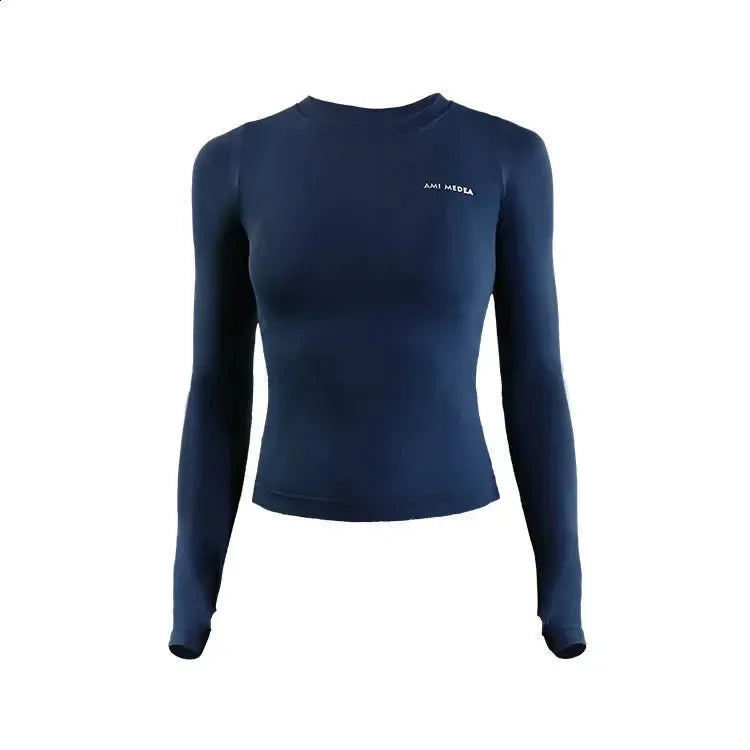Noxwear Yoga Shirt Yoga Women Long Sleeves Solid Color Gym Tight Top Waist Fitness Outfit Shirts Sportswear for Lady