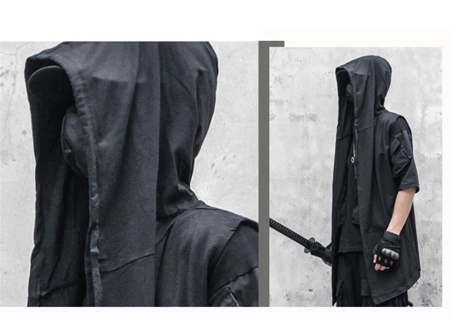 Noxwear - Black Hooded Wizard Vest Coat Men 2025 Autumn Summer Sleeveless Jacket Casual Men Coat Techwear WB184