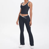 Noxwear Women 2 Pieces Yoga Set Bralette Gym Sports Tracksuit Bra Fitness Shorts Flared Pants Workout Sports Clothes