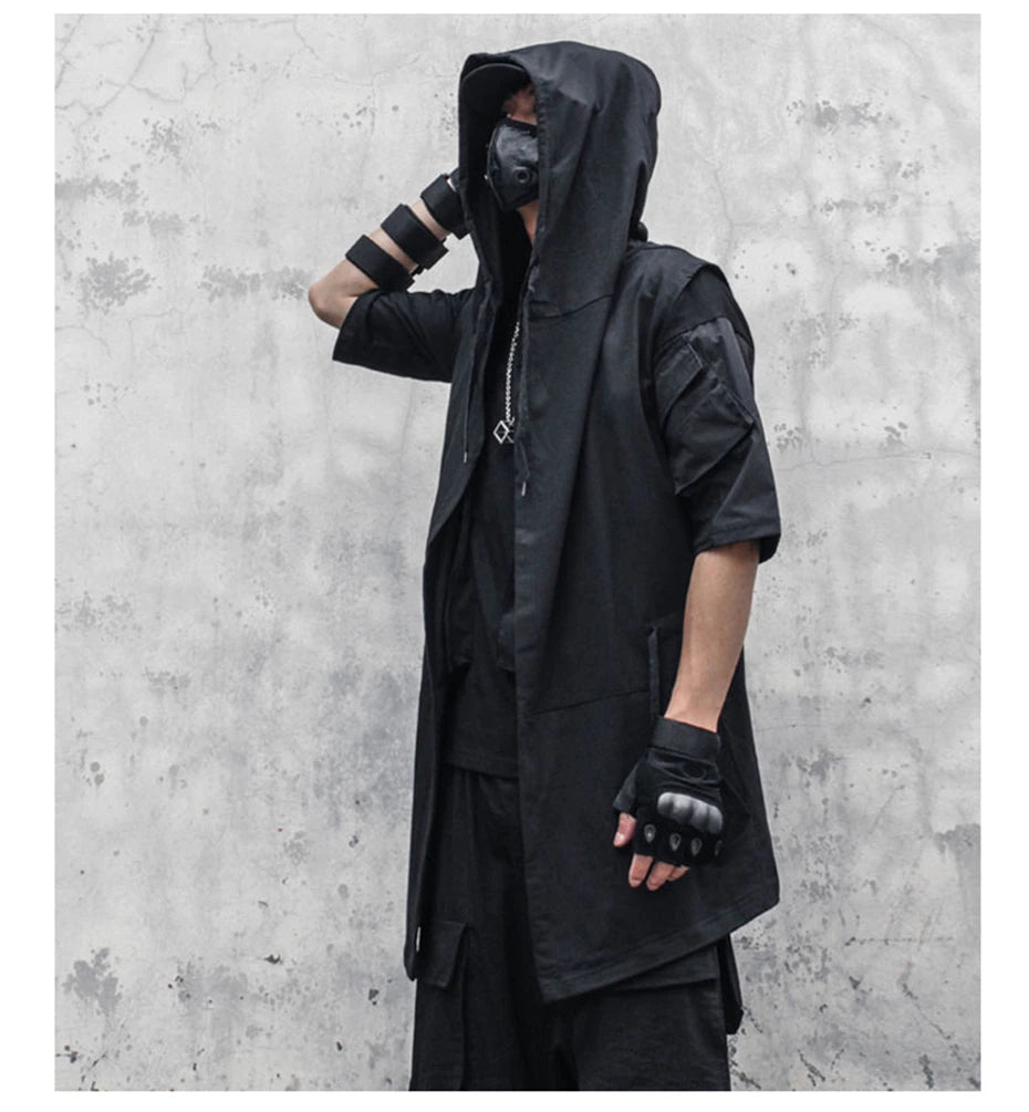 Noxwear - Black Hooded Wizard Vest Coat Men 2025 Autumn Summer Sleeveless Jacket Casual Men Coat Techwear WB184
