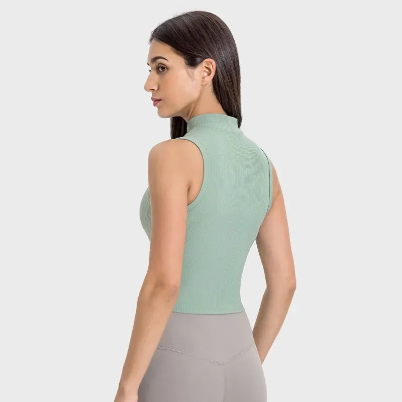 Noxwear Yoga Shirts High Neck Tank Top Tight Sleeveless Shirt Nude Feeling Sports Vest Women Singlet Breathable Sweatshirt