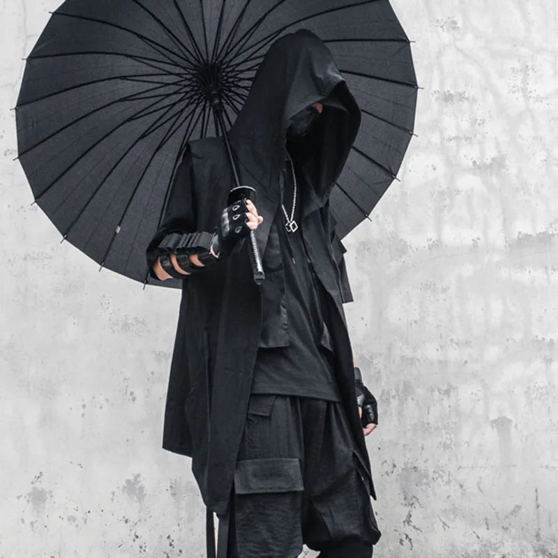 Noxwear - Black Hooded Wizard Vest Coat Men 2025 Autumn Summer Sleeveless Jacket Casual Men Coat Techwear WB184