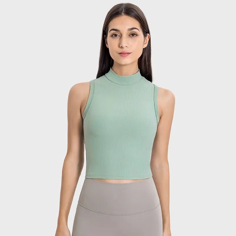 Noxwear Yoga Shirts High Neck Tank Top Tight Sleeveless Shirt Nude Feeling Sports Vest Women Singlet Breathable Sweatshirt