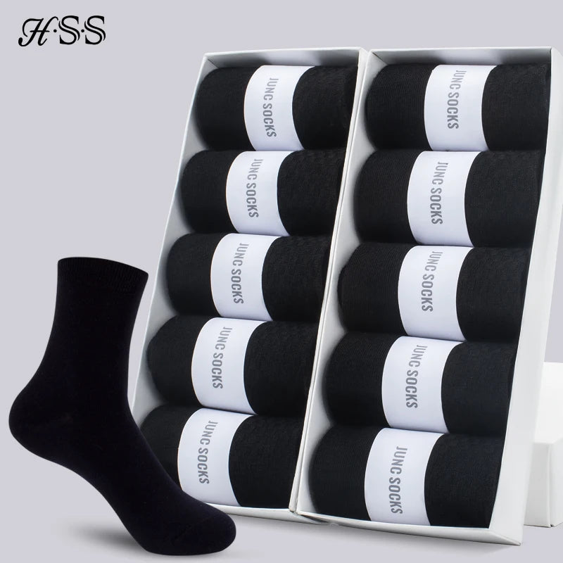 Noxwear - HSS 5/10 Pairs Men's Cotton Blend Socks Black Business Men Socks Soft Breathable Summer Winter for Male Socks Plus Size (6.5-14)