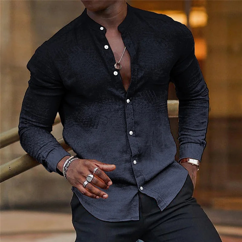 Noxwear - 2024 New Gray Shirt  Casual Hawaiian Shirt  Collar Long Sleeve  Sleeve Shirt Fashion Trend Tops Club Party Beach Street Shirt