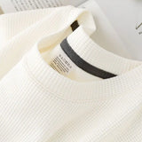 Noxwear - Waffle Short Sleeved T-shirt for Men and Women Summer Japanese Round Neck Half Sleeved Top Loose Casual Solid Color T-shirt