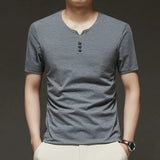 Noxwear - 2025 New Men's Business Casual Three Button V-neck Short Sleeved T-shirt Korean Style Summer Comfortable Versatile Top