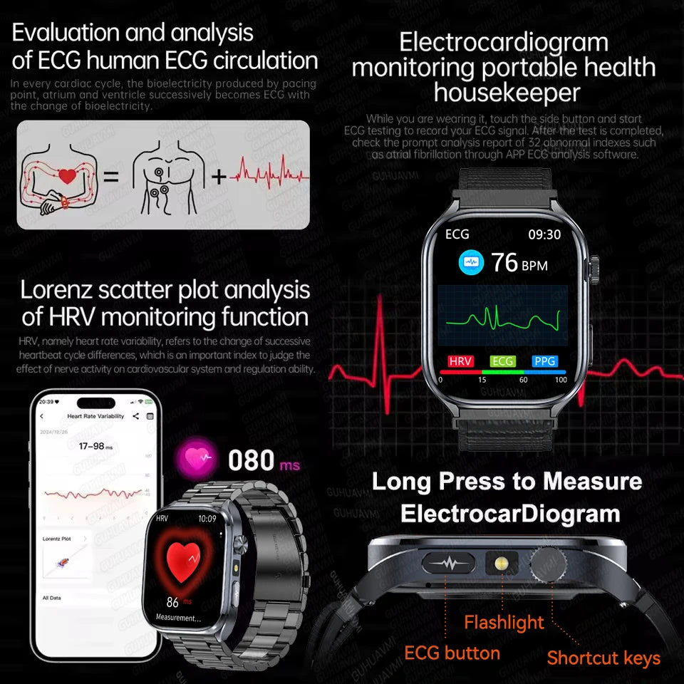Noxwear - 2025 New Accurate ECG Smart Watch Heart Health Analysis Blood analysis Blood Lipid Blood Pressure BT call Smart Watches For Men